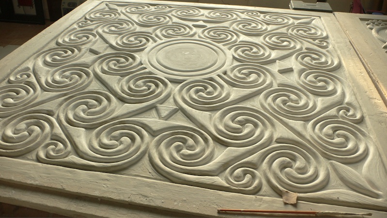 Glenmorangie window detail — relief surface catching light