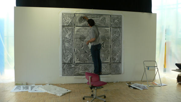 Full-scale drawing of the Glenmorangie window on the studio wall at Derix