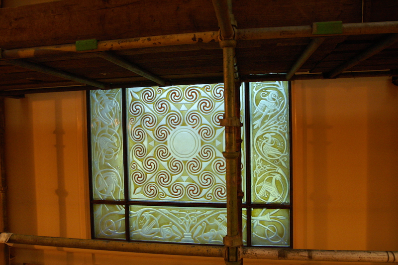 Installation of the Glenmorangie Still House Window on scaffolding in Tain