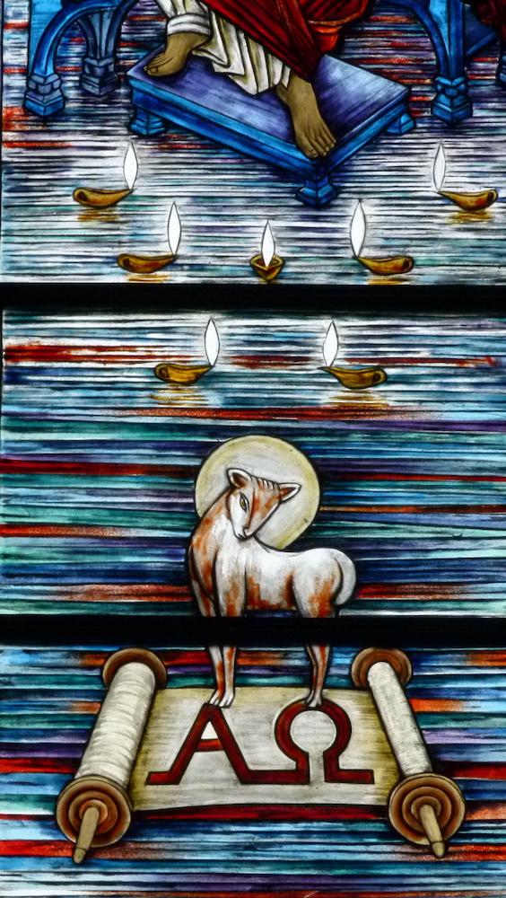 Enthroned Christ window, rainbow detail