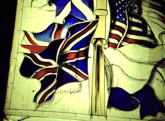 Detail — Union Jack and American flag on the light table