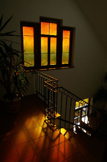 Sunshine — amber and gold acid-etched flashed glass, Domaine Mechtildshausen, 2005