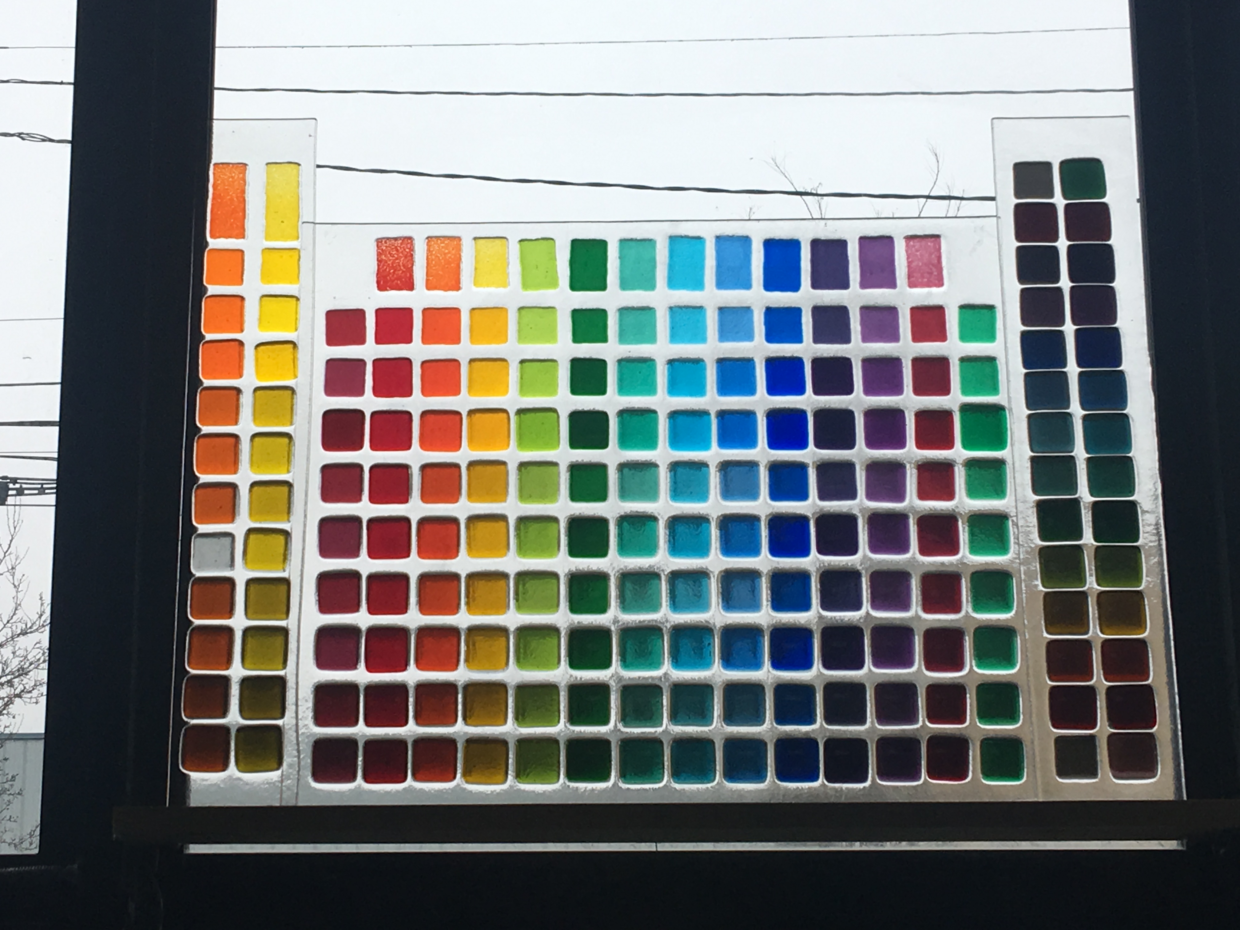 The Music-Glass octave sample sheet — twelve notes across nine octave rows in fused Bullseye glass