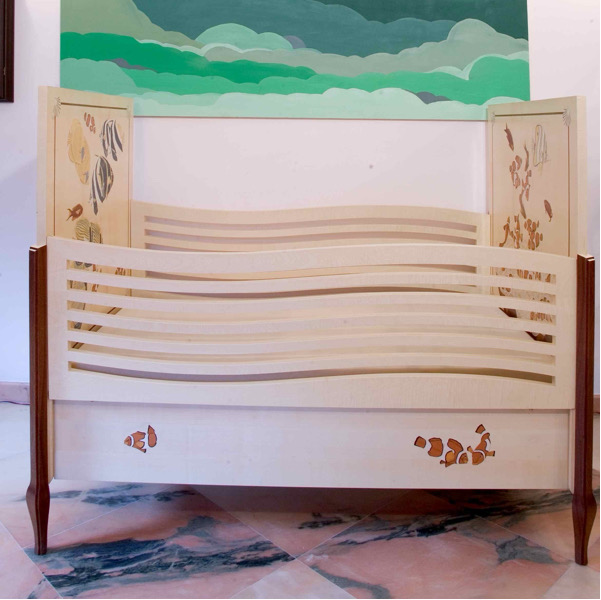 Cream bed — sofa conversion view with upholstered seat