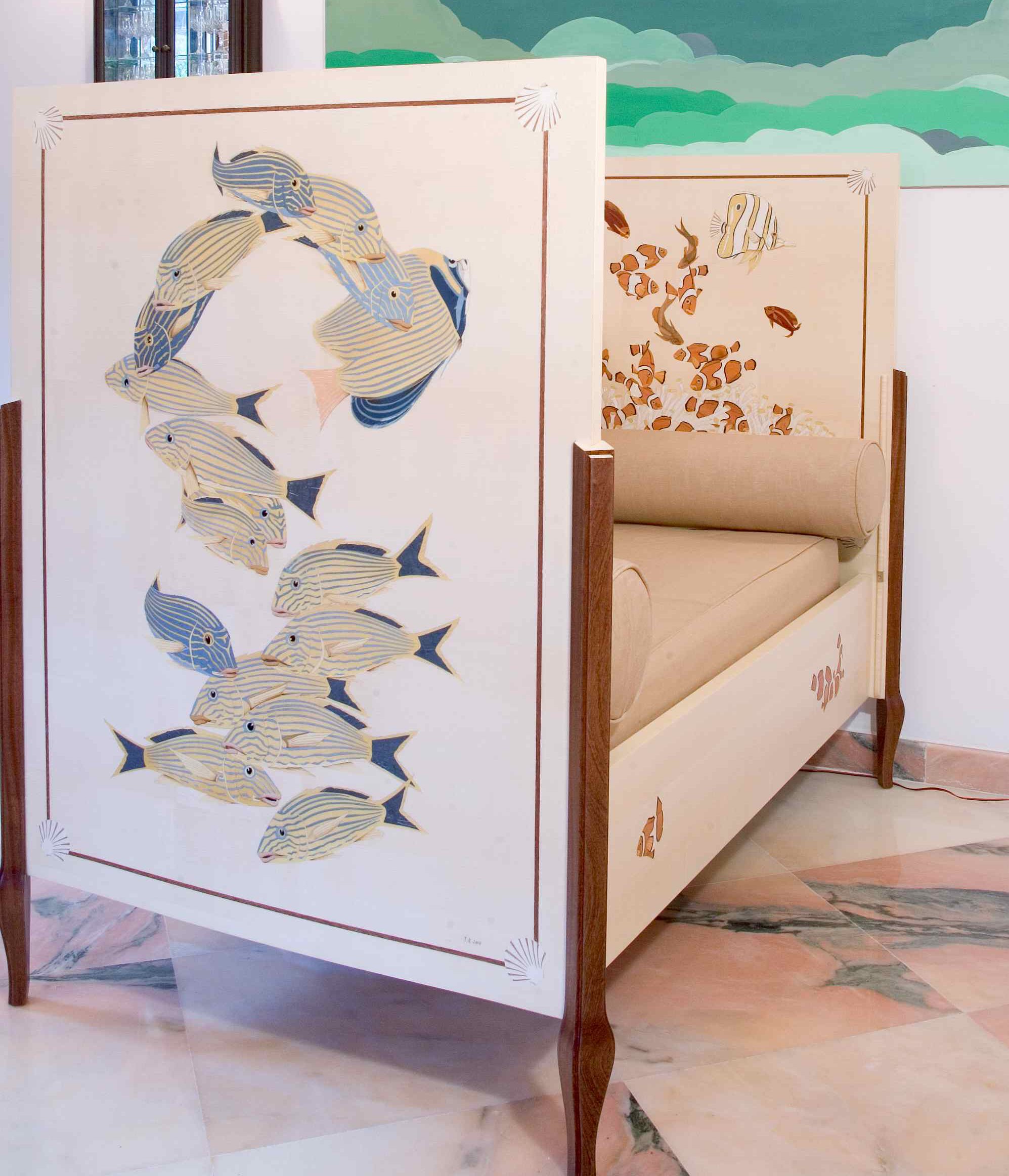Cobalt blue bed — panel detail showing layered reef ecology