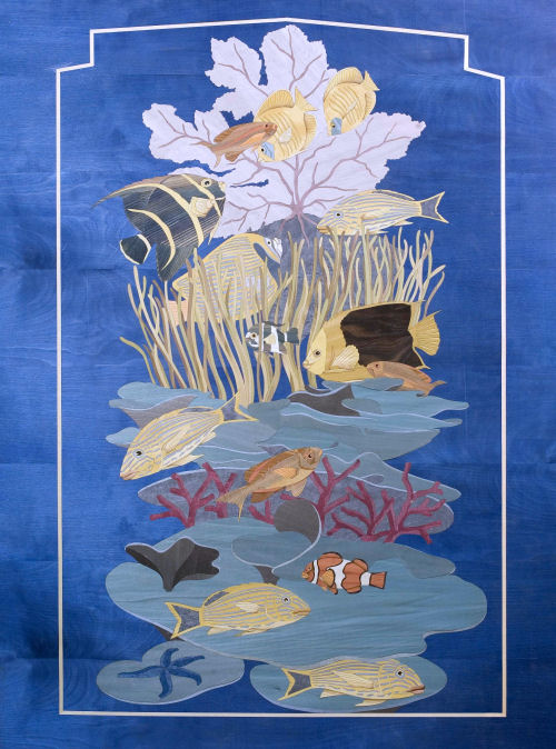 Cream bed — right panel detail, tropical reef fish
