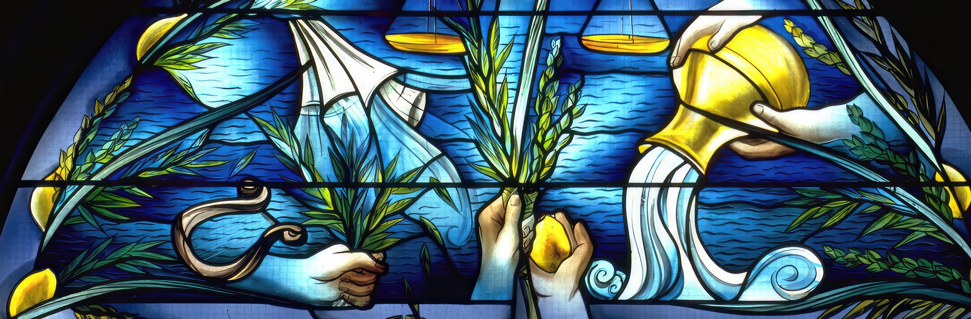 Queens Park Synagogue windows — stained glass depicting the Jewish festivals, Glasgow, 1992