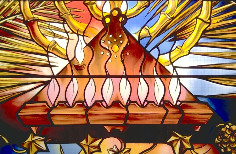 Hanukkah window — Queens Park Synagogue Glasgow